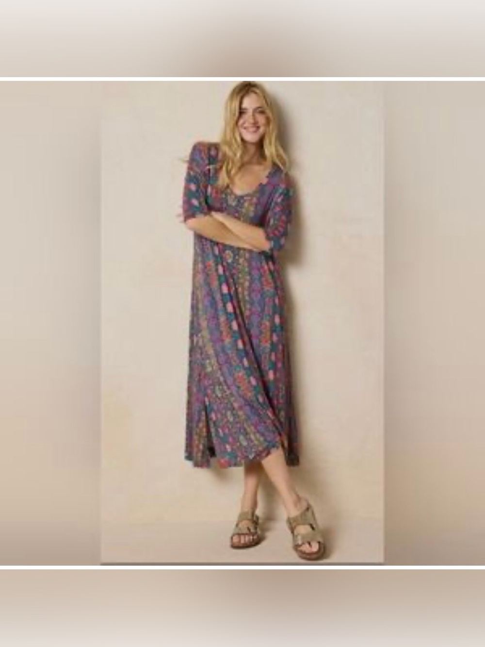 NATURAL LIFE Rebecca Boho Jersey Purple Pink Floral Maxi Dress Size M